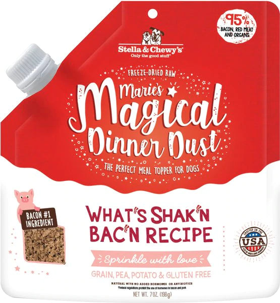 Stella & Chewy's Marie's Magical Dinner Dust What's Shak'n Bac'n Recipe Freeze-Dried Raw Dog Food Topper, 7-oz bag