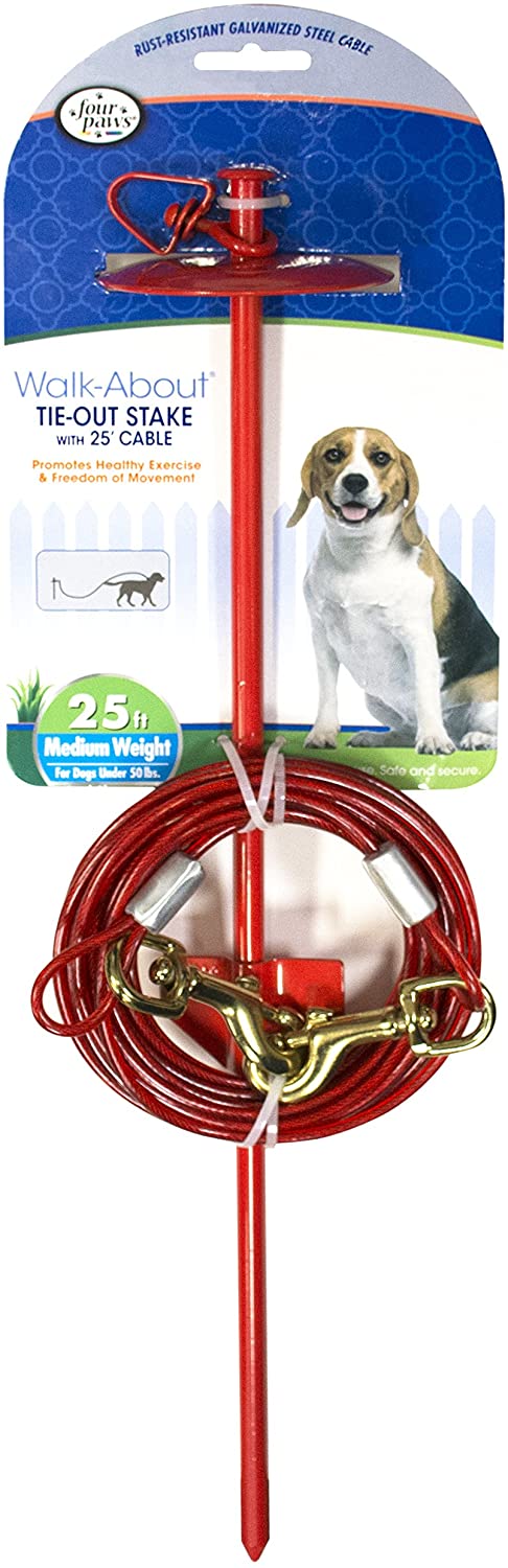 Dog Tie Out Stake With Cable Red 25 Ft